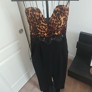Leopard and black strapless jumpsuit